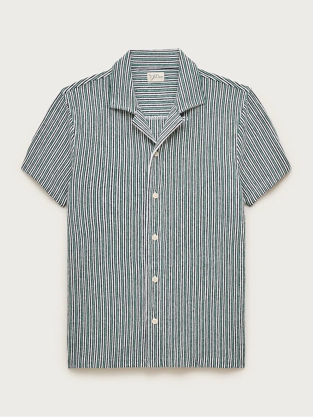 J. Crew Short-Sleeve Button-Down Shirt in Green & White Stripe